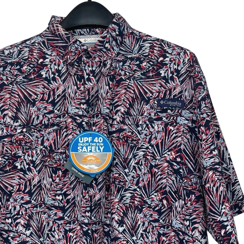 NEW Columbia‎ PFG Super Tamiami Mens M Quick Dry Nocturnal Marlin Palms Floral